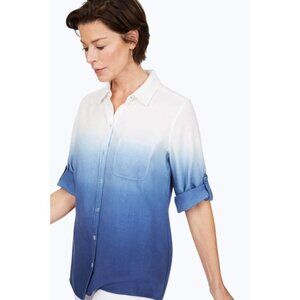 Foxcroft Terry Blue White Ombre Tencel Button Down Shirt P2916